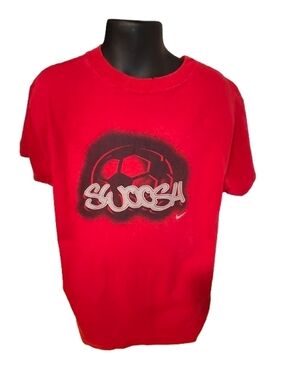 Vtg Nike Red Crewneck Tee with White Swoosh Accent Slight Flaw Kids Size 6